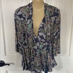 Jaase Gray Green 3/4 Sleeve Wrap Blouse Sz M
